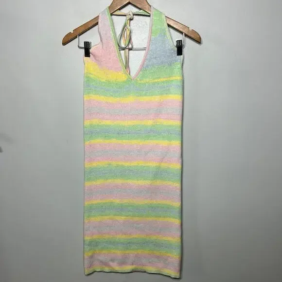 Wild Fable NWT Dress Pastel Rainbow Striped Knit Halter Summer Vacation Beach XL - Picture 2 of 9